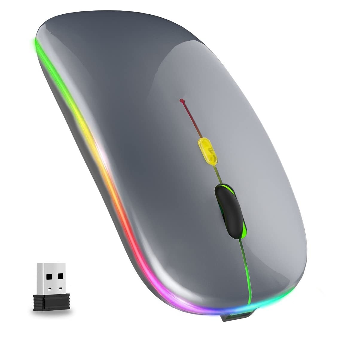 Wireless LED Mouse - Slim Rechargeable Silent Optical Mouse with USB Receiver | 2.4G Cordless Computer Mouse for Laptop, PC, Mac (Dark Grey) | Perfect for Office, Home & Travel Use