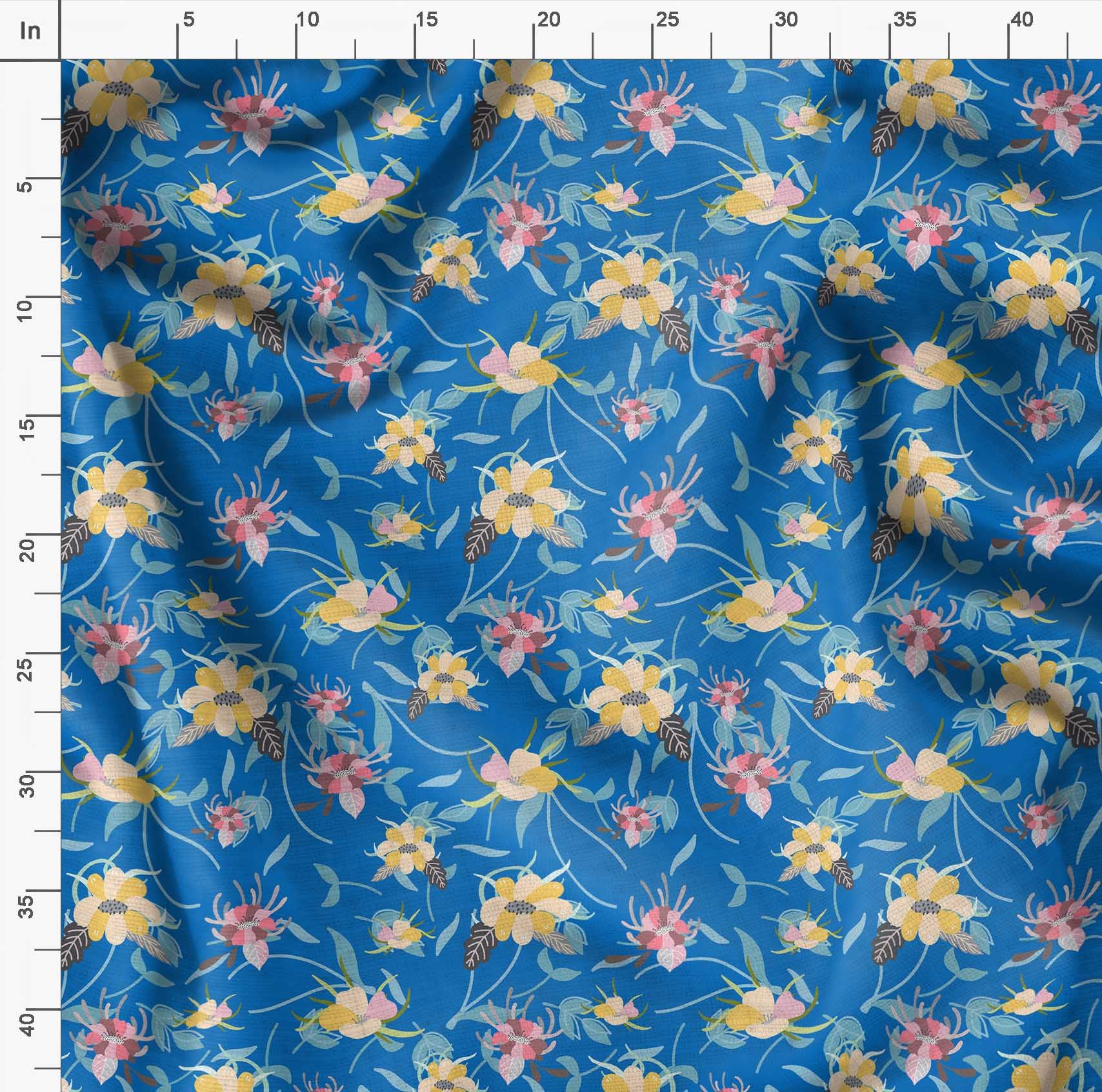 Soimoi Moss Georgette Blue Fabric by The Yard - 42 Inch Wide Printed Fabric with Artistic Leaf & Floral Design for DIY Fashion, Home Decor, and Craft Projects - Elegant Draping Material for Dresses, Curtains, and Scarf Making
