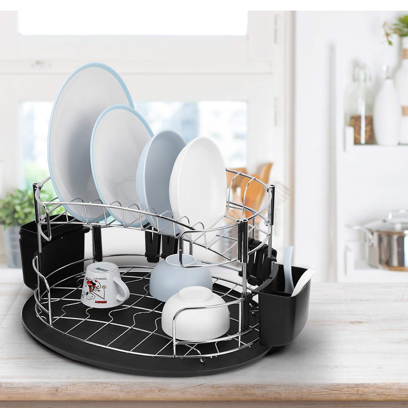 Okuyonic Double-Layer Kitchen Drain Rack - Space Saving Dish Drying Rack for Plates, Bowls & Cutlery | Perfect for Small Kitchens, Apartments & Dishwashing Organization