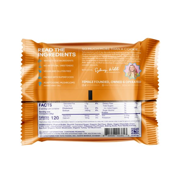 T.oto Foods Peanut Butter Chocolate Chip Cookies - 2.5 oz (Pack of 10) | Bulk Snacks for Office, School & Travel | Delicious Homemade-Style Treats
