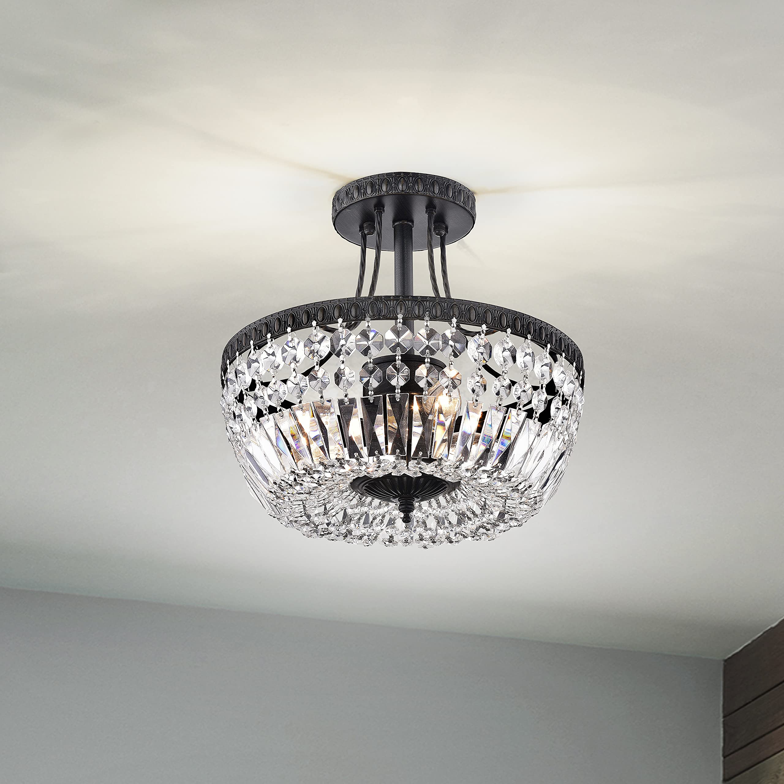 Crystal 3-Light Semi Flush Mount Ceiling Light Fixture - 11.8