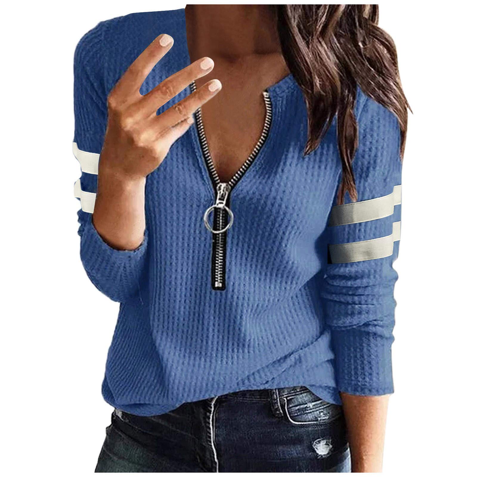 Women's Long Sleeve Waffle Knit Tunic Top - Color Block Casual Tie Dye Slim Fit Button Up Henley Shirt for Fall Layering & Everyday Wear