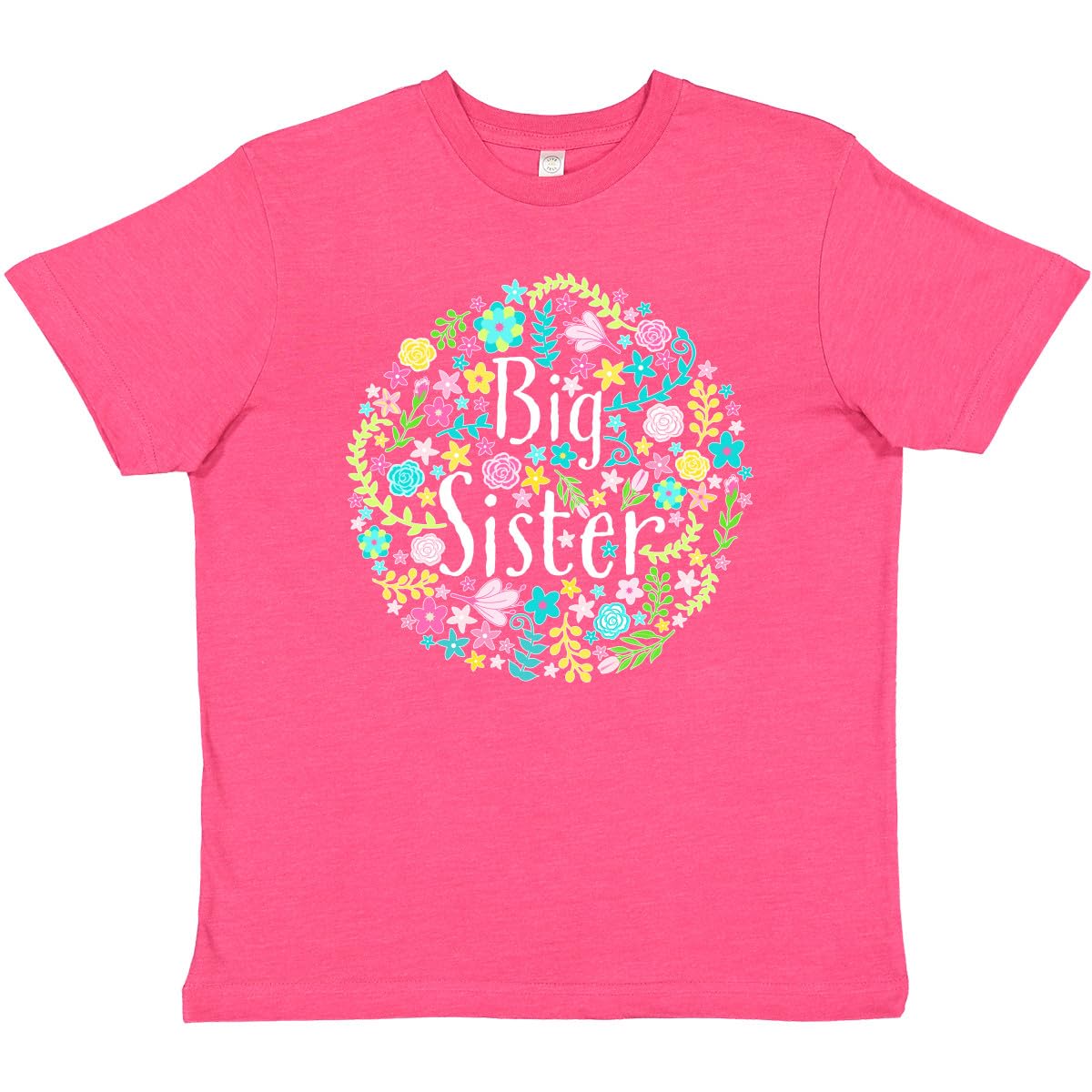 Inktastic Big Sister with Flower Circle Youth T-Shirt - Cute Floral Design for Sisters - Perfect for Sibling Outfits, Family Photos & Special Occasions