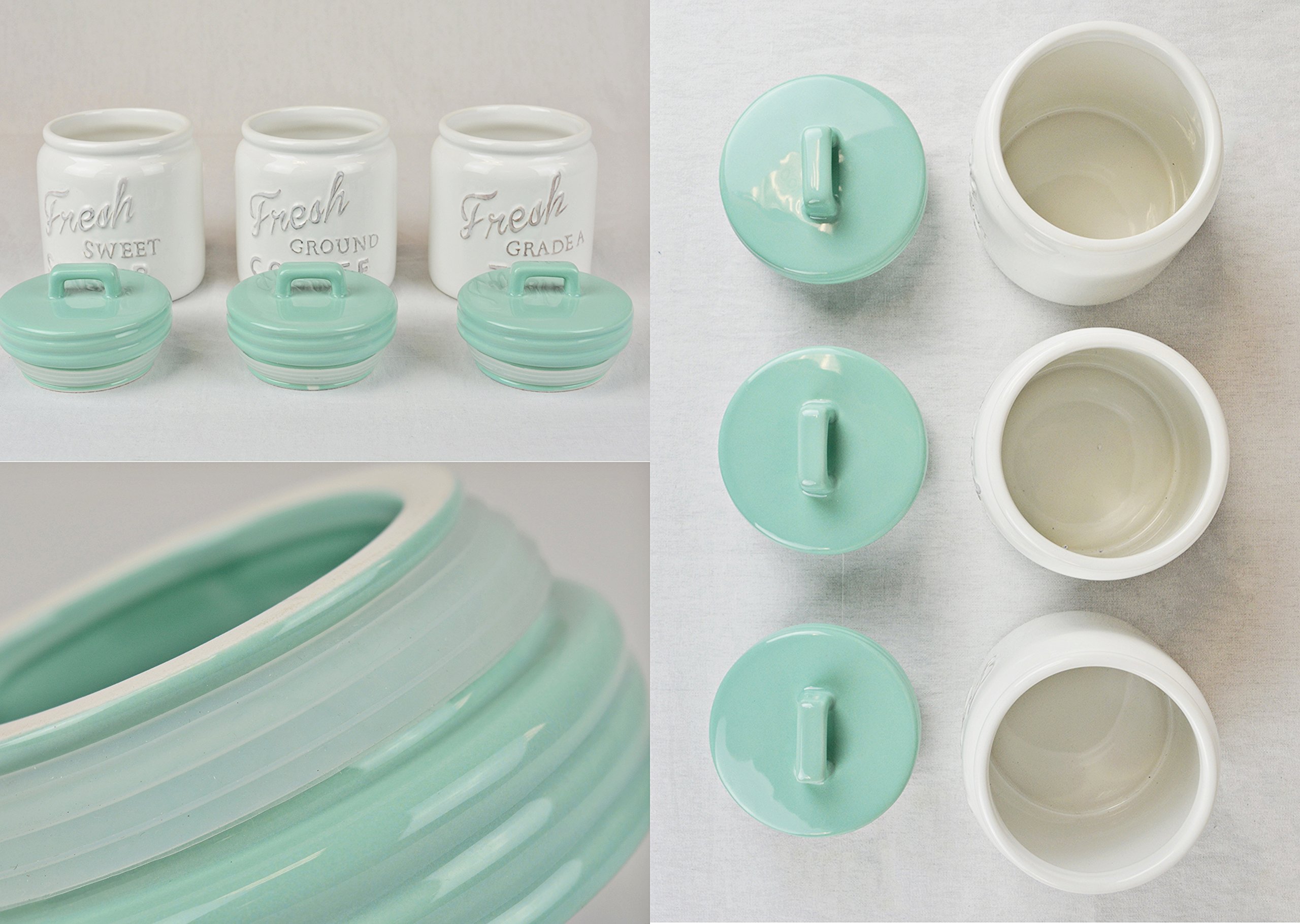 DII Ceramic Kitchen Canister Set - 3-Piece Airtight Food Storage Jars in Aqua Blue | Perfect for Pantry Organization, Flour, Sugar & Coffee Storage | Elegant Home Decor for Modern Kitchens