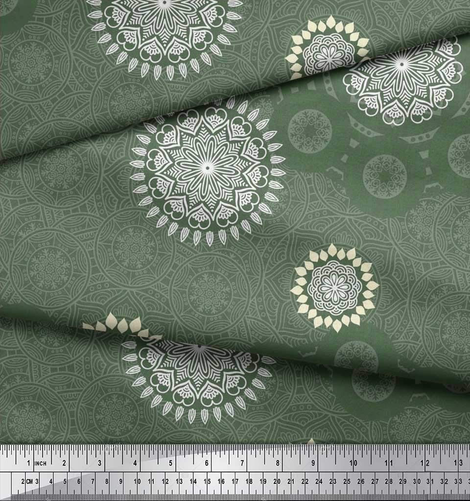 Soimoi Moss Georgette Brown Fabric by The Yard - 42 Inch Wide Bohemian Ethnic Printed Textile for Dresses, Scarves & Home Decor - Mandala Artistic Fusion Fabric for DIY Projects & Unique Creations