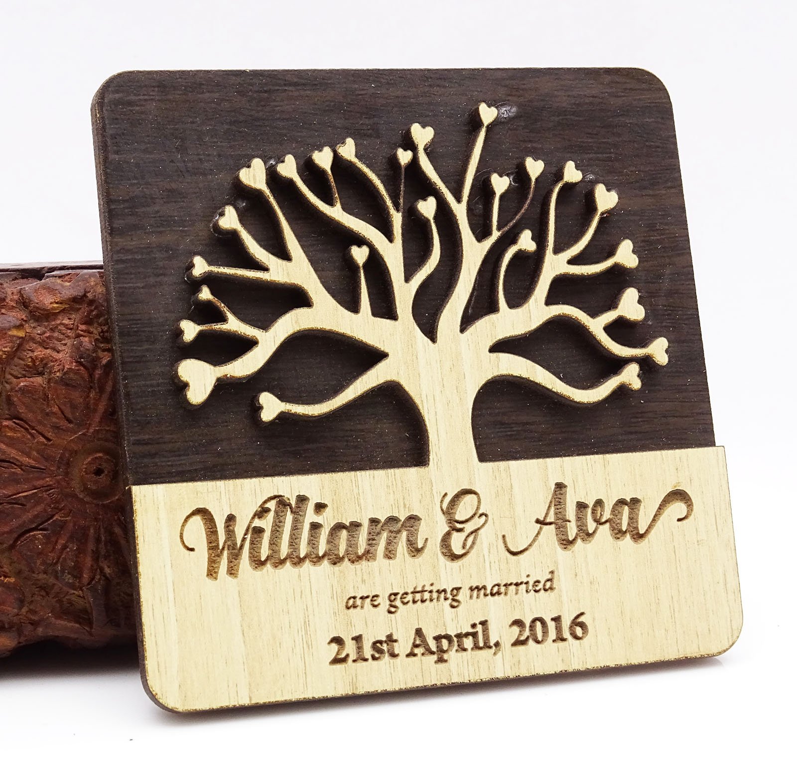 Custom Engraved Wooden Save The Date Magnets - Rustic Wedding Announcements (50 Pack) - Perfect for Wedding Invitations, Bridal Showers & Anniversary Celebrations