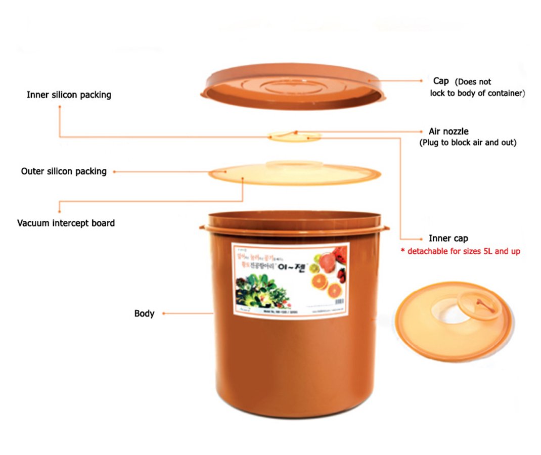 Premium Kimchi & Sauerkraut Fermentation Container with Inner Vacuum Lid - 1.3 Gallon (5L) Probiotic Fermenting Jar for Homemade Pickles, Vegetables & Healthy Gut Foods - Perfect for Kitchen, Meal Prep & DIY Fermentation Projects