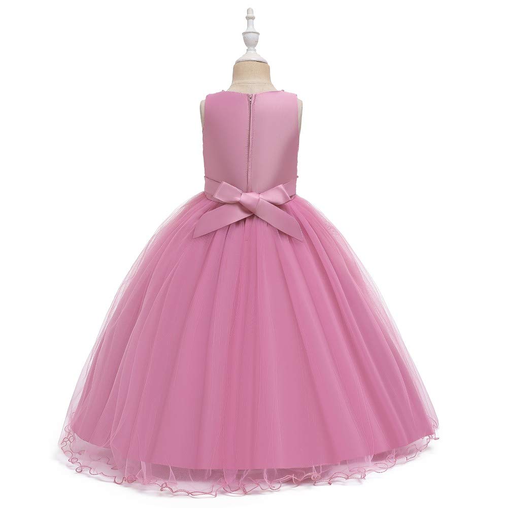 Girls Illusion V-Neck Embroidered Tulle Pageant Dress - Wedding Prom Princess Birthday Party Evening Dance Ball Gown for Pageants Quinceanera First Communion - Flower Girl Baptism Christening Special Occasion Dress