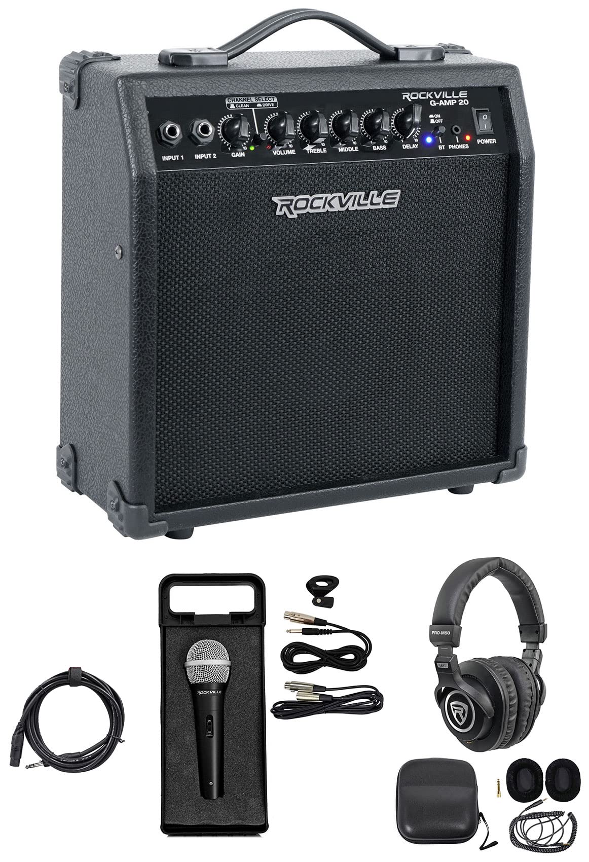 Rockville G-AMP 20W Bluetooth Guitar Combo Amplifier with Delay Effects, Microphone Input & Headphone Jack - Perfect for Home Practice, Studio Recording & Live Performances