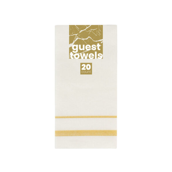 Premium Linen-Like Guest Towels with Gold/Silver Trim - 20-Pack White Bathroom Towels for Hotels, Spas, and Luxury Home Decor
