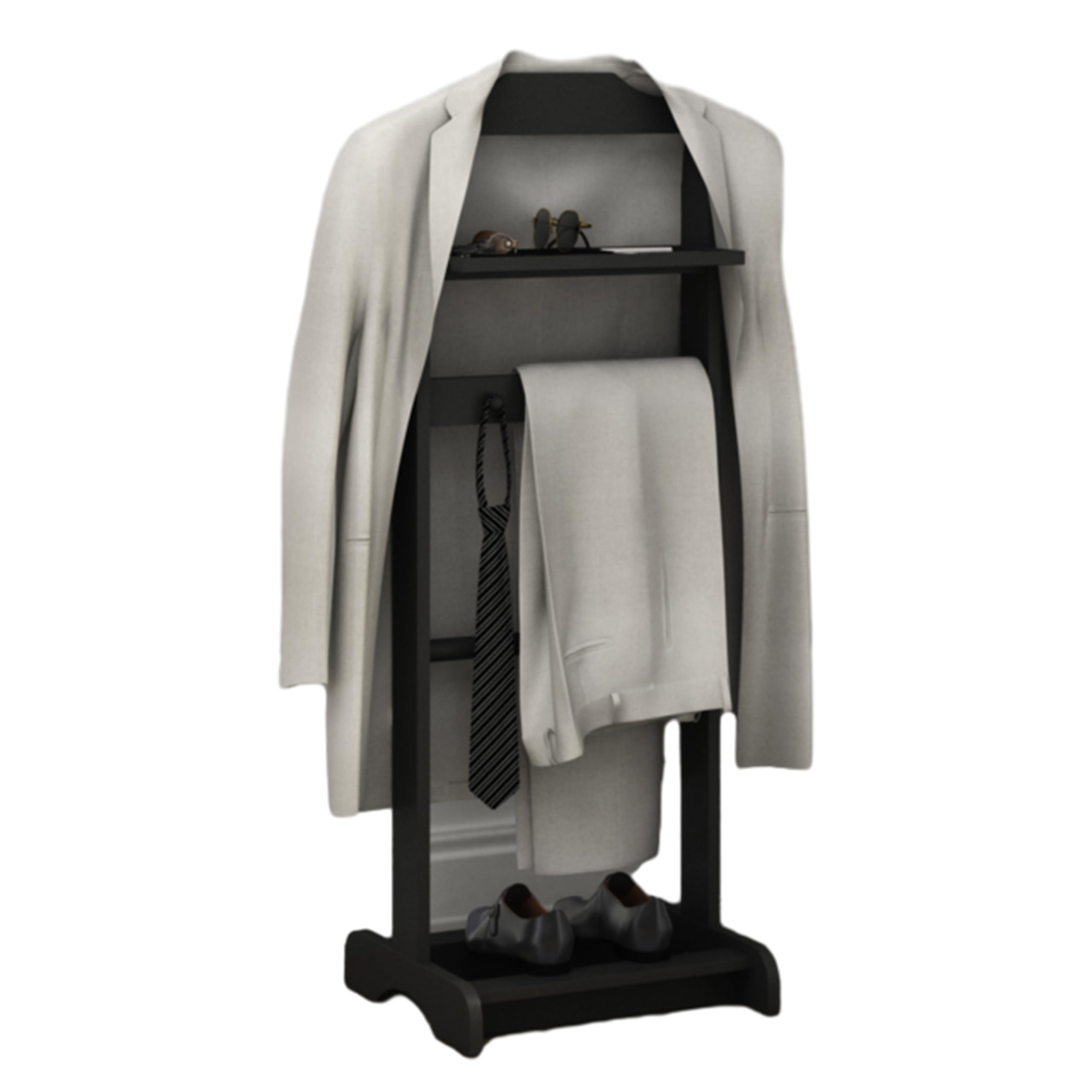 Black Valet Stand with Storage Organizer - Portable Garment Rack for Clothes | Bedroom, Closet & Travel Use