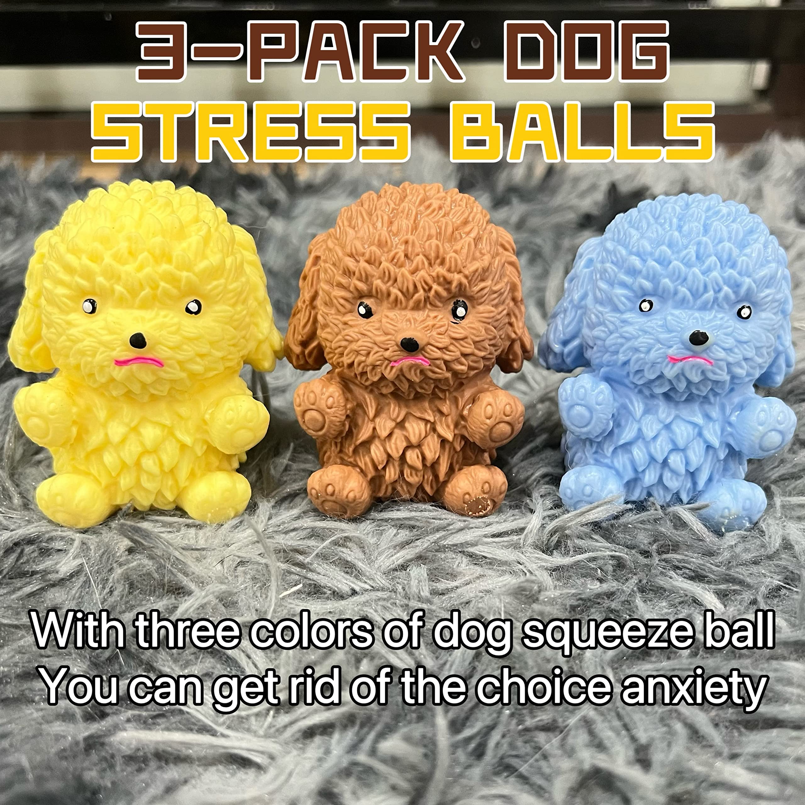 Adorable Squishy Dog Stress Relief Balls (3-Pack) - Fun Fidget Toys for Kids & Adults, Soft Sensory Squeeze Toys for Anxiety Relief, Party Favors, Easter Basket Stuffers - Perfect for Office, Classroom & Travel Stress Relief
