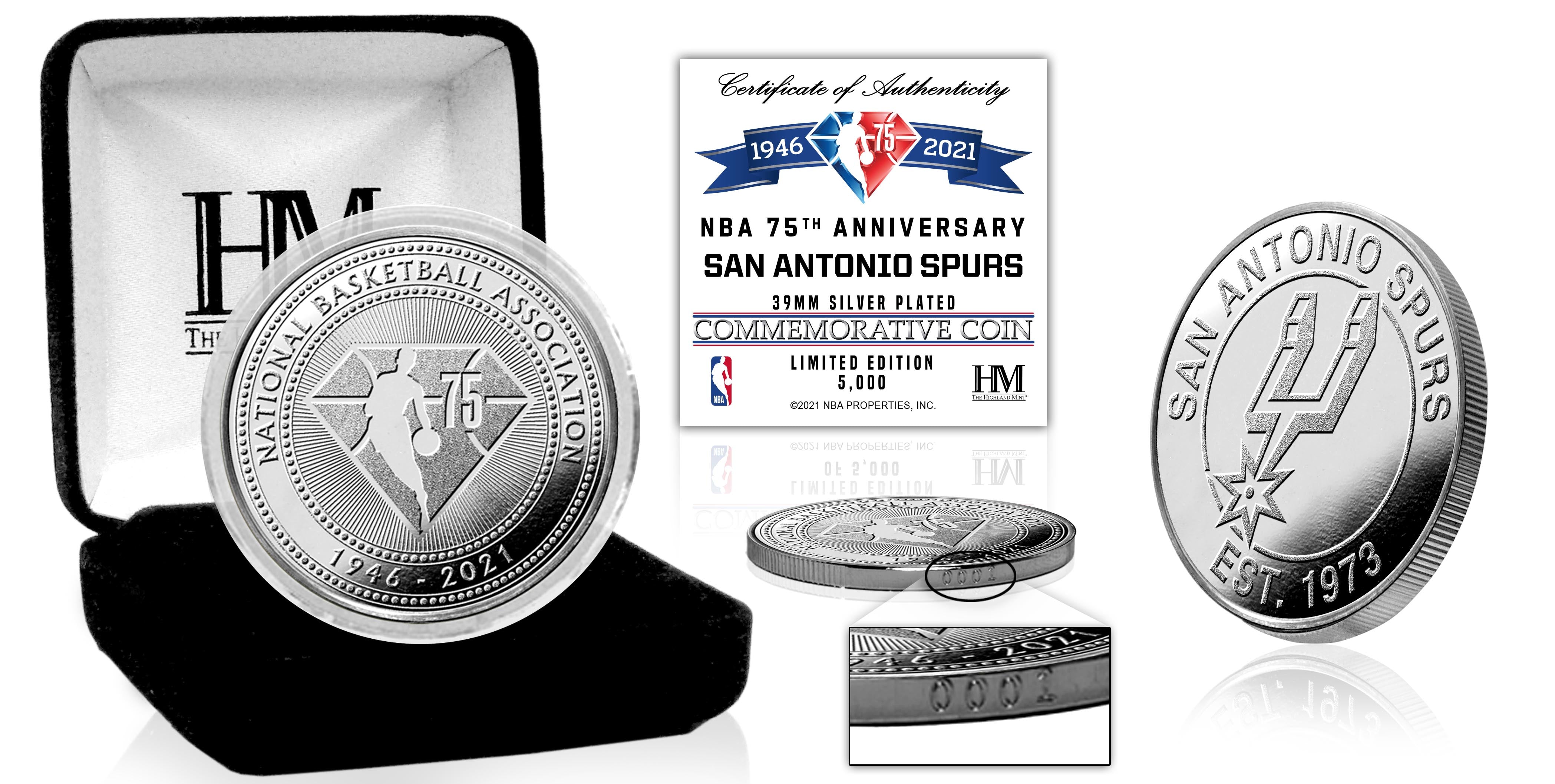 San Antonio Spurs NBA 75th Anniversary Commemorative Silver Coin - Limited Edition Collectible for Basketball Fans & Sports Memorabilia Enthusiasts - Perfect for Display, Gifts, and NBA Collections