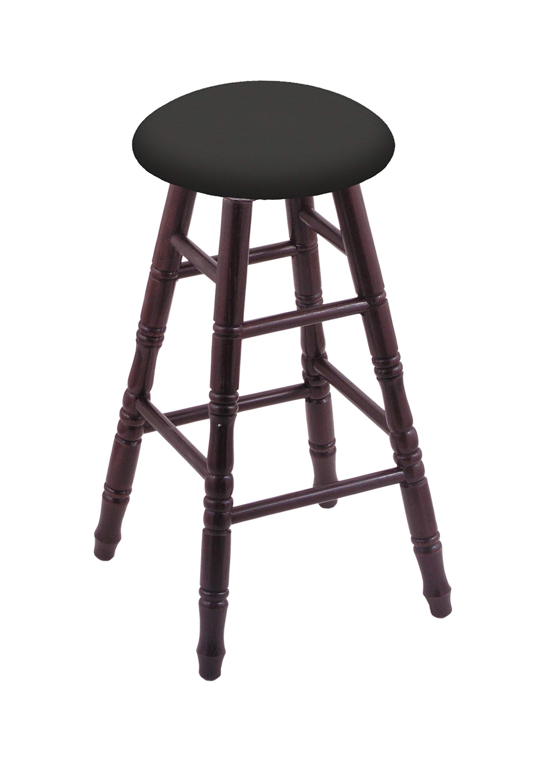 Dark Cherry Oak Bar Stool with Wrought Iron Seat - Rustic Pub, Kitchen Island & Home Bar Seating for Dining & Entertaining