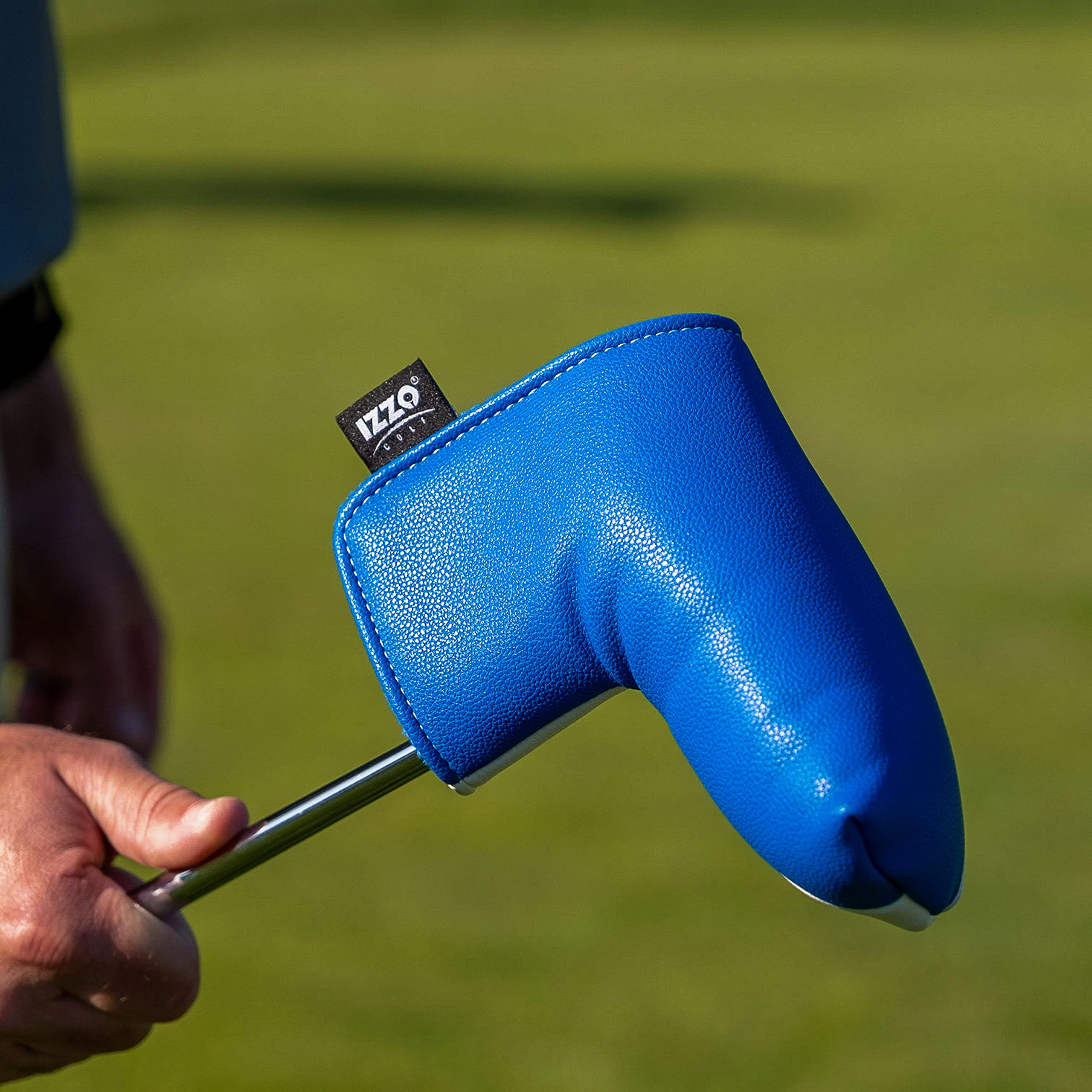 IZZO Golf Blade Putter Headcover - Blue/White Mallet Putter Cover | Blade Style Head Protection | Perfect for Golf Course & Practice Sessions