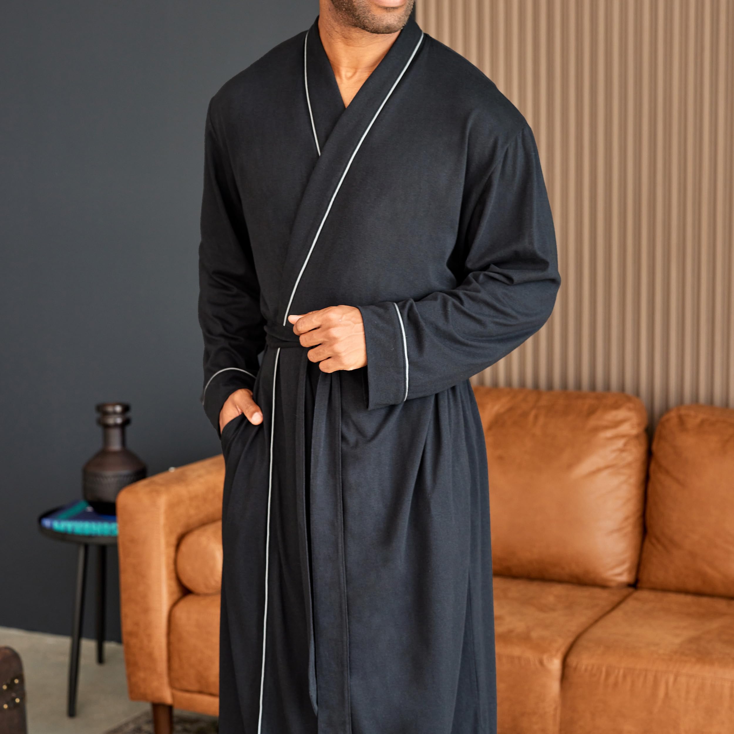 Alexander Del Rossa Men's Cotton Robe with Pockets - Soft Lightweight Bathrobe for Men | Spa, Lounge & Home Relaxation Wear