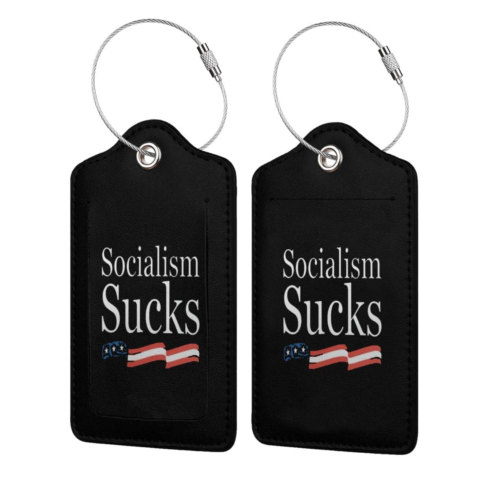 Socialism Sucks Biden Blows Leather Luggage Tag - Premium Microfiber PU Leather Travel ID Tag with Metal Ring for Men & Women - Perfect for Airports, Suitcases & Backpack Identification