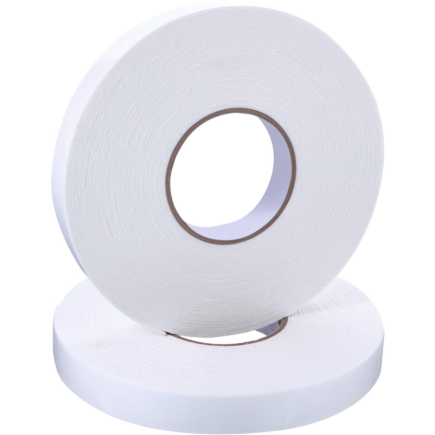 Tatuo 2 Rolls Double Sided Foam Tape - 1 Inch x 50 Feet PE Foam Sponge Mounting Adhesive (White) - Strong Bonding for Home Decor, DIY Projects, and Wall Hanging