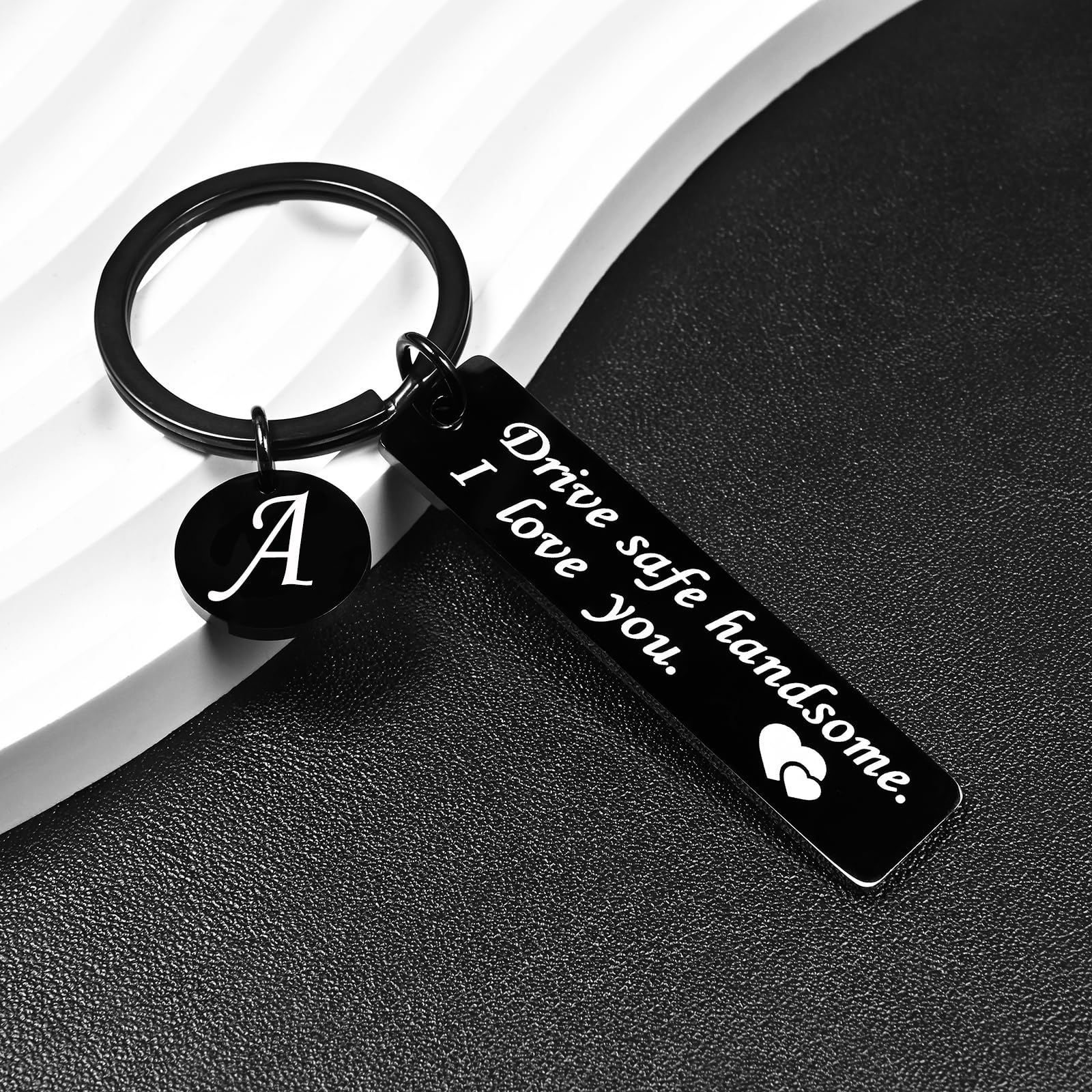 OUMILAN Drive Safe Keychain - 26 Letters Engraved Keychain for Men, Boyfriend, Husband, Dad - Perfect Birthday & Valentine's Day Gift - Ideal for Car Keys, Travel & Everyday Use