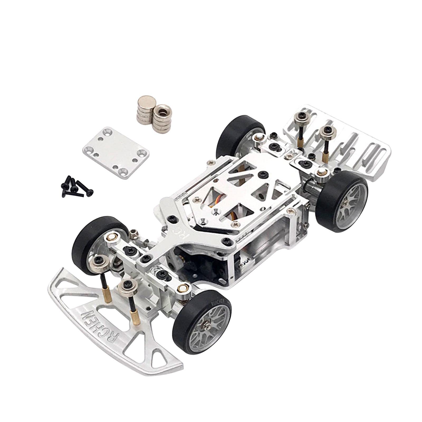 Yiju 1/28 Scale Aluminum Alloy RC Frame Chassis Kit with Wheels - DIY Spare Parts for RC Crawler Cars & Vehicles (Silver) | Perfect for Off-Road Racing, Crawling & RC Hobby Enthusiasts