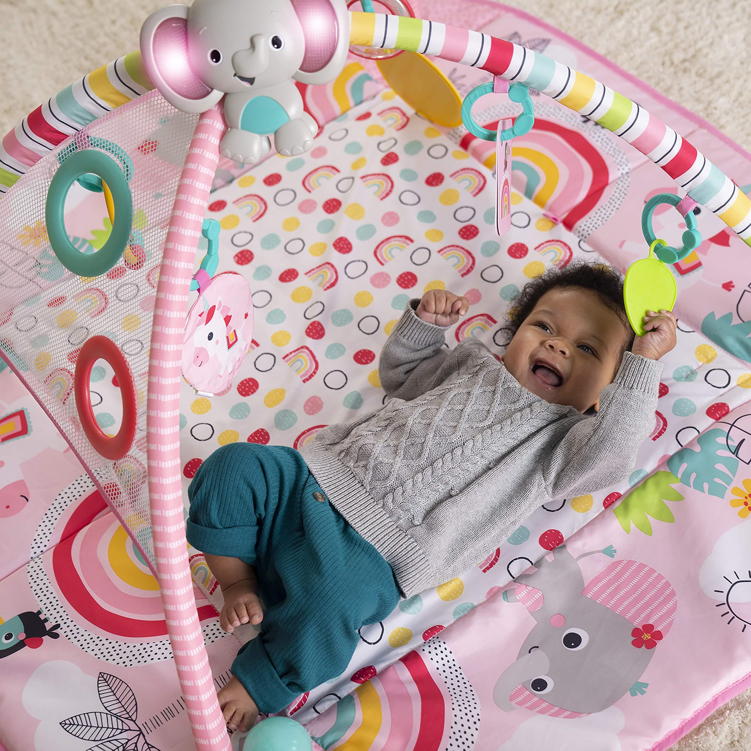5-in-1 Baby Activity Play Gym & Ball Pit with Rainbow Tropics Design - Interactive Play Mat for Tummy Time, Sensory Development & Early Learning - Perfect for Nursery, Daycare & Home Playrooms