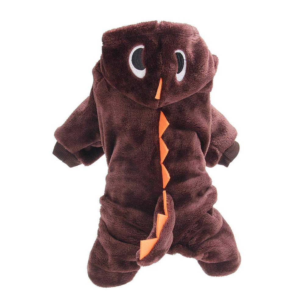 Halloween Dinosaur Dog Costume - Cute Pet Hoodie for Parties (Coffee, L)