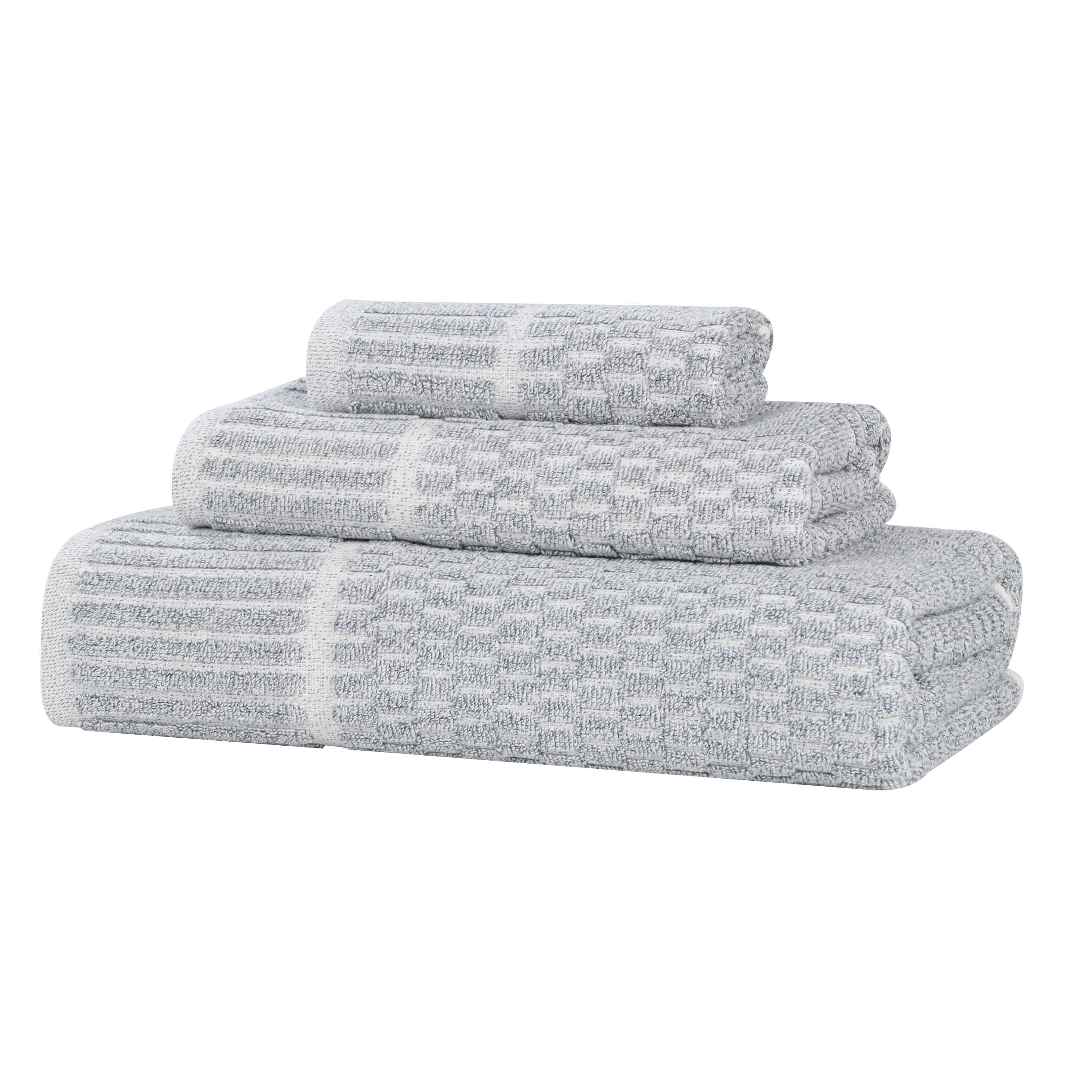 Premium Juno Cotton Blend Medium Weight Checkered Border 3-Piece Bath Towel Set - Soft, Absorbent & Quick-Drying for Bathroom, Spa & Guest Use