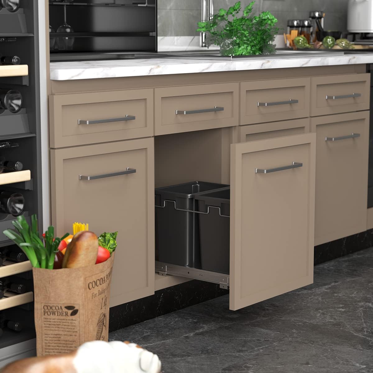 28 Quart Pull Out Trash Can Under Cabinet - Dual Compartment Kitchen Waste Bin for Under Sink Organization | Perfect for Small Kitchens & Recycling Sorting