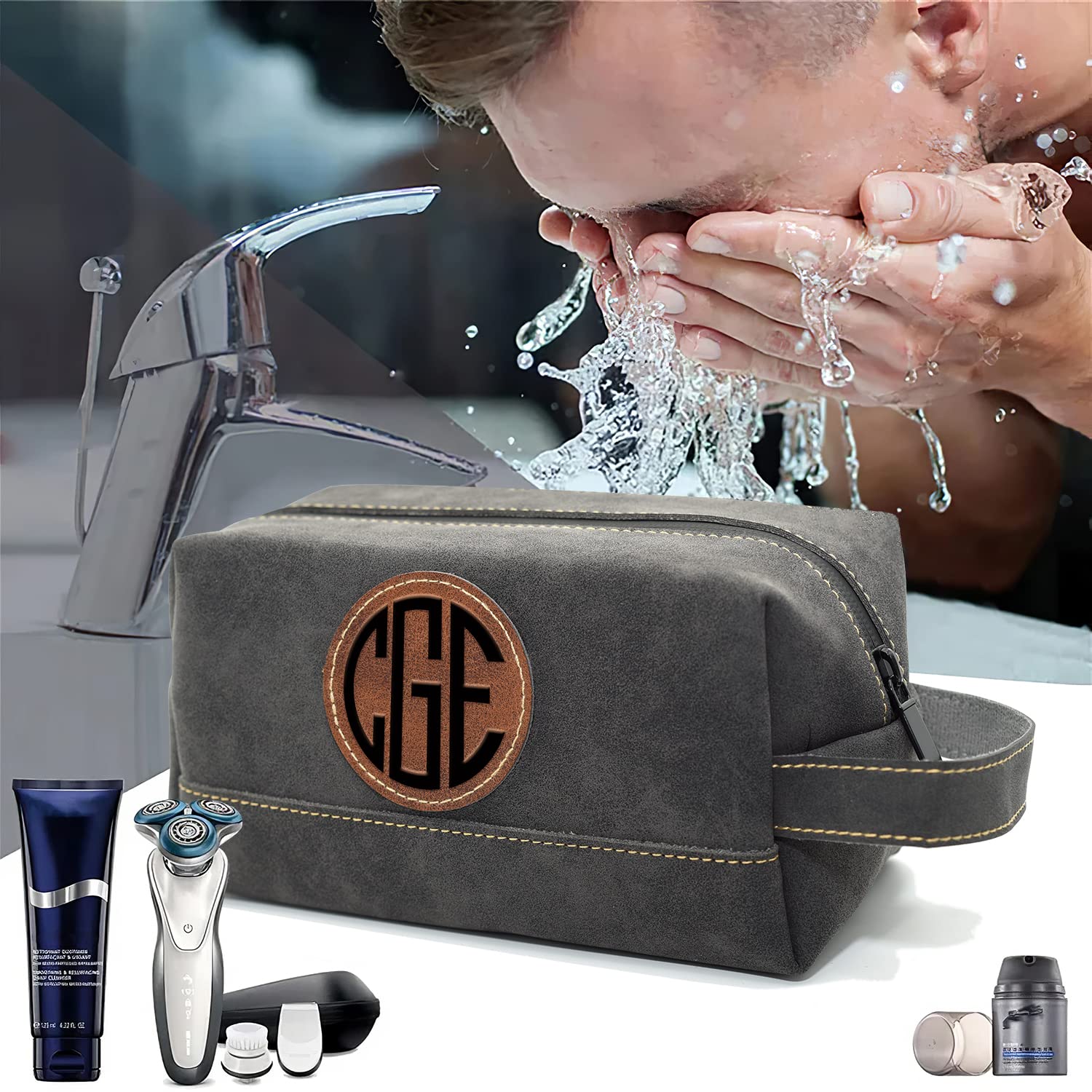 12 Pack Personalized Leather Toiletry Bag for Men - Handcrafted Custom Dopp Kit, Travel Shaving & Cosmetic Bag - Perfect Grooming Gift Set for Father, Husband, Boyfriend, Groomsmen & Best Man - Ideal for Business Trips, Weddings & Vacation Essentials