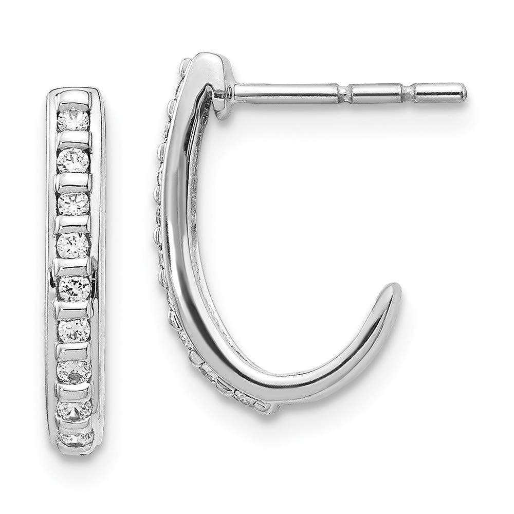 14K White Gold Diamond J-Hoop Post Earrings for Women - Elegant Dangle Earrings for Everyday Wear & Special Occasions | Perfect Gift for Anniversary, Birthday & Valentine's Day