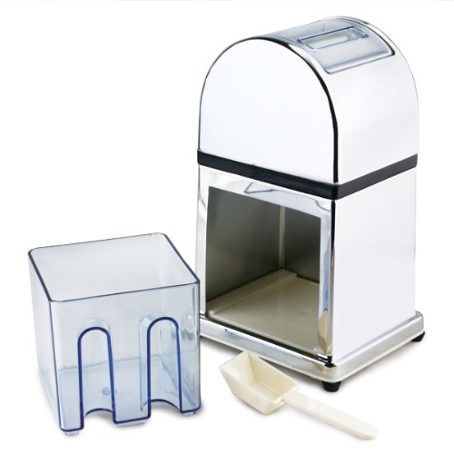 Chrome Manual Ice Crusher with Ice Tray & Scoop - Ice Grinder & Chopper for Cocktails, Smoothies & Home Bars - Perfect for Parties & Kitchen Use