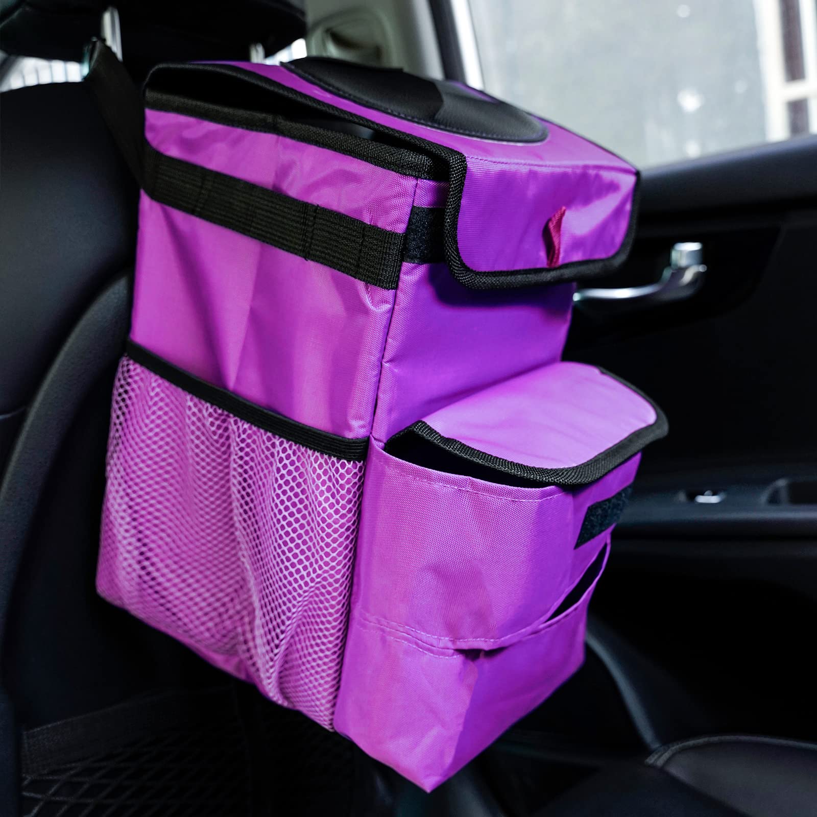 2 Pack Foldable Car Trash Bag - 3 Gallon Leakproof Auto Garbage Bin for Vehicles (Black & Purple) | Ideal for Road Trips, Commuting & Keeping Your Car Clean