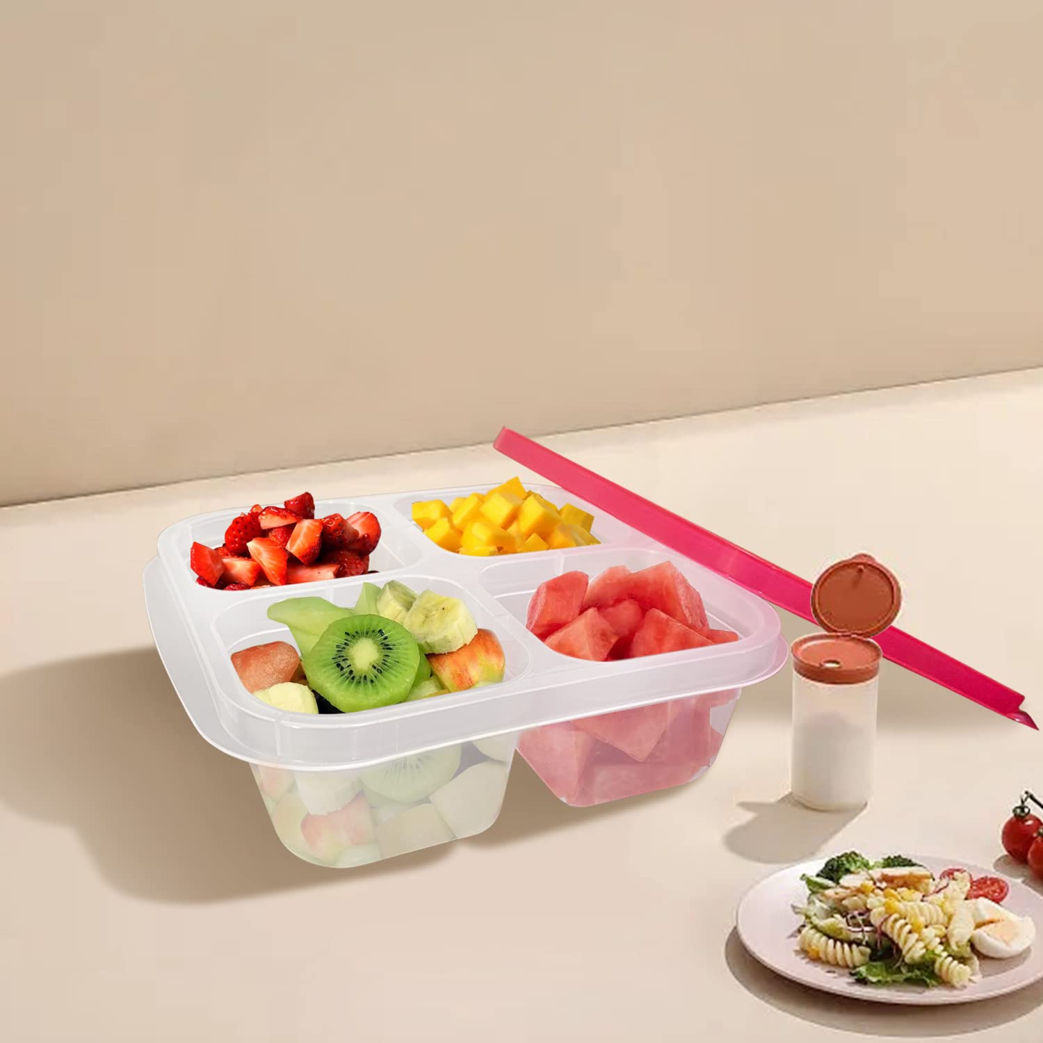 AQSXO 5-Piece Bento Box Set - Reusable Divided Food Storage Containers with Lids for Meal Prep, Lunch, Travel & Picnics | Leak-Proof Snack Containers for Adults & Kids