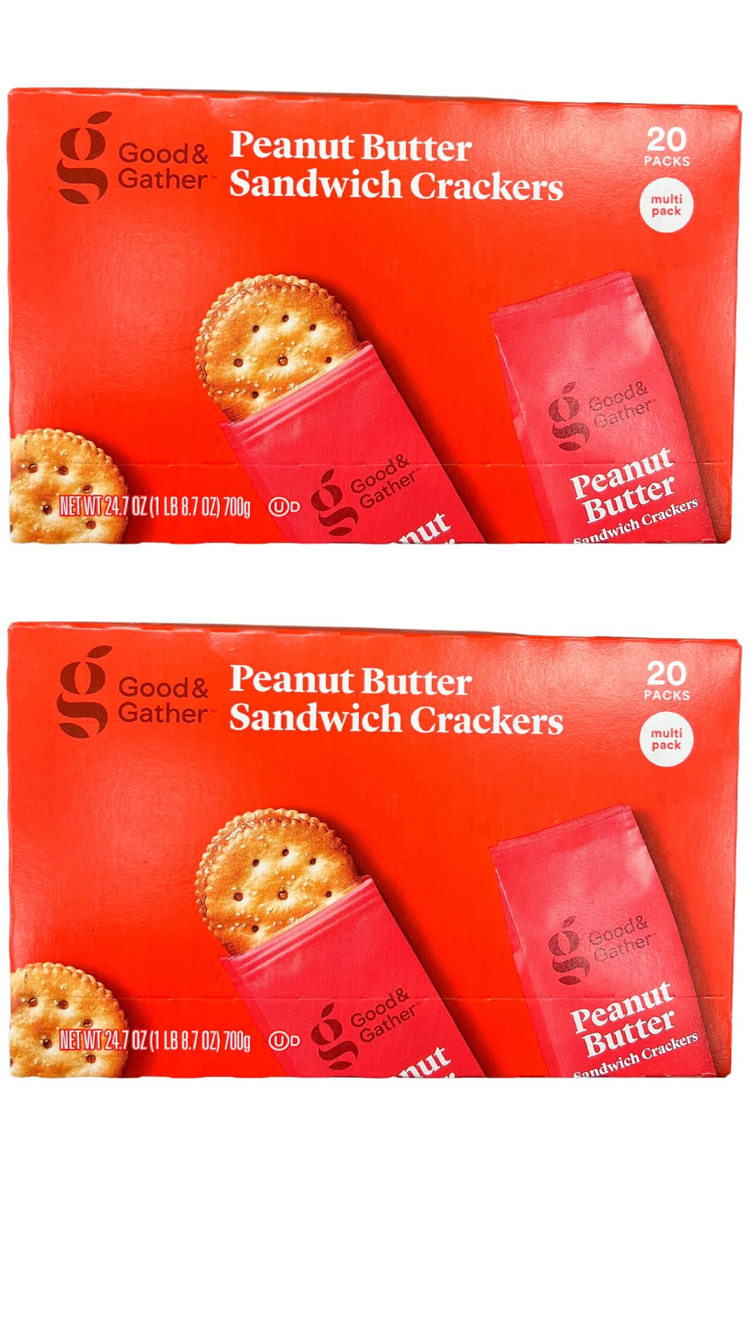 Crunchy Peanut Butter Sandwich Crackers - Good & Gather, 20 Packs (6 Crackers per Pack) - 2 Boxes - Perfect for School Lunches, Office Snacks & On-the-Go Energy Boost