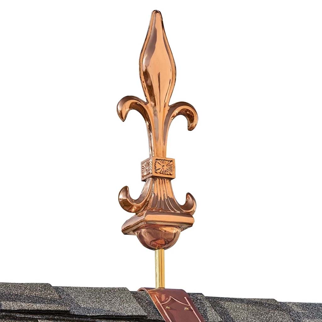 Good Directions Fleur De Lis Pure Copper Finial with Decorative Copper Roof Mount - Elegant Outdoor Decor for Garden, Patio & House Exterior