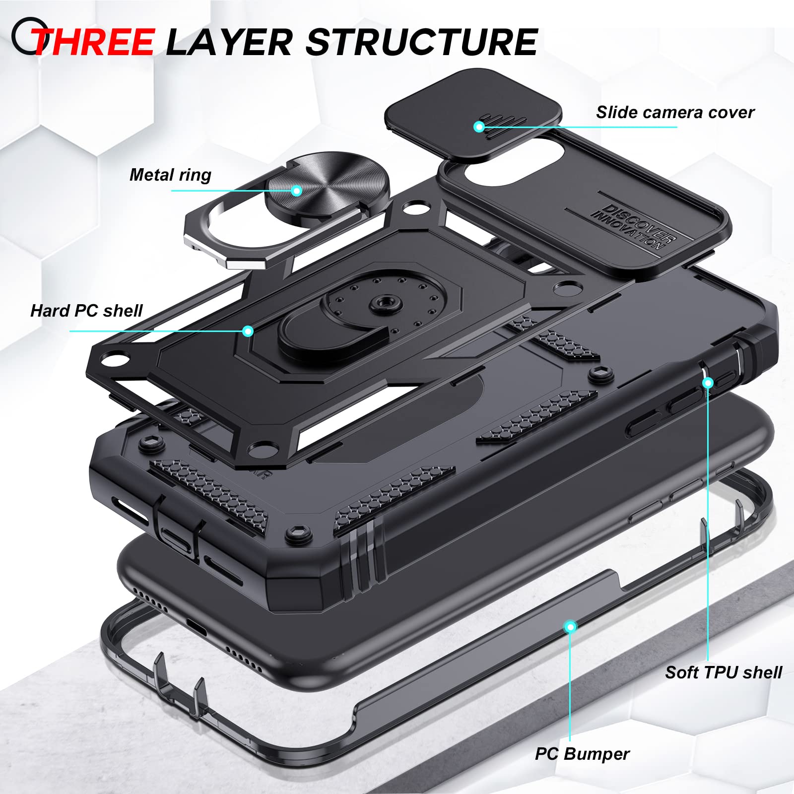 LeYi iPhone XR Case with Slide Camera Cover - Military Grade Full Body Protection + 2 Pack Tempered Glass Screen Protector & Ring Holder - Black | Perfect for Outdoor Activities, Travel and Daily Use