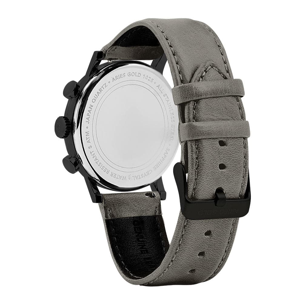 ARIES GOLD URBAN JOURNEY G 1025 BK GY Men's Watch with Grey Leather Strap - Stylish Casual & Business Timepiece for Everyday Wear