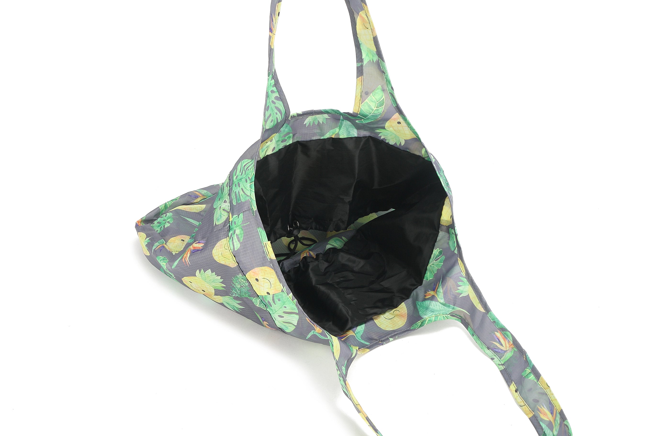 Foldable Tote Bag - Stylish Jacqueline Pineapple Monstera Print in Grey - Perfect for Grocery Shopping, Beach Trips & Daily Use