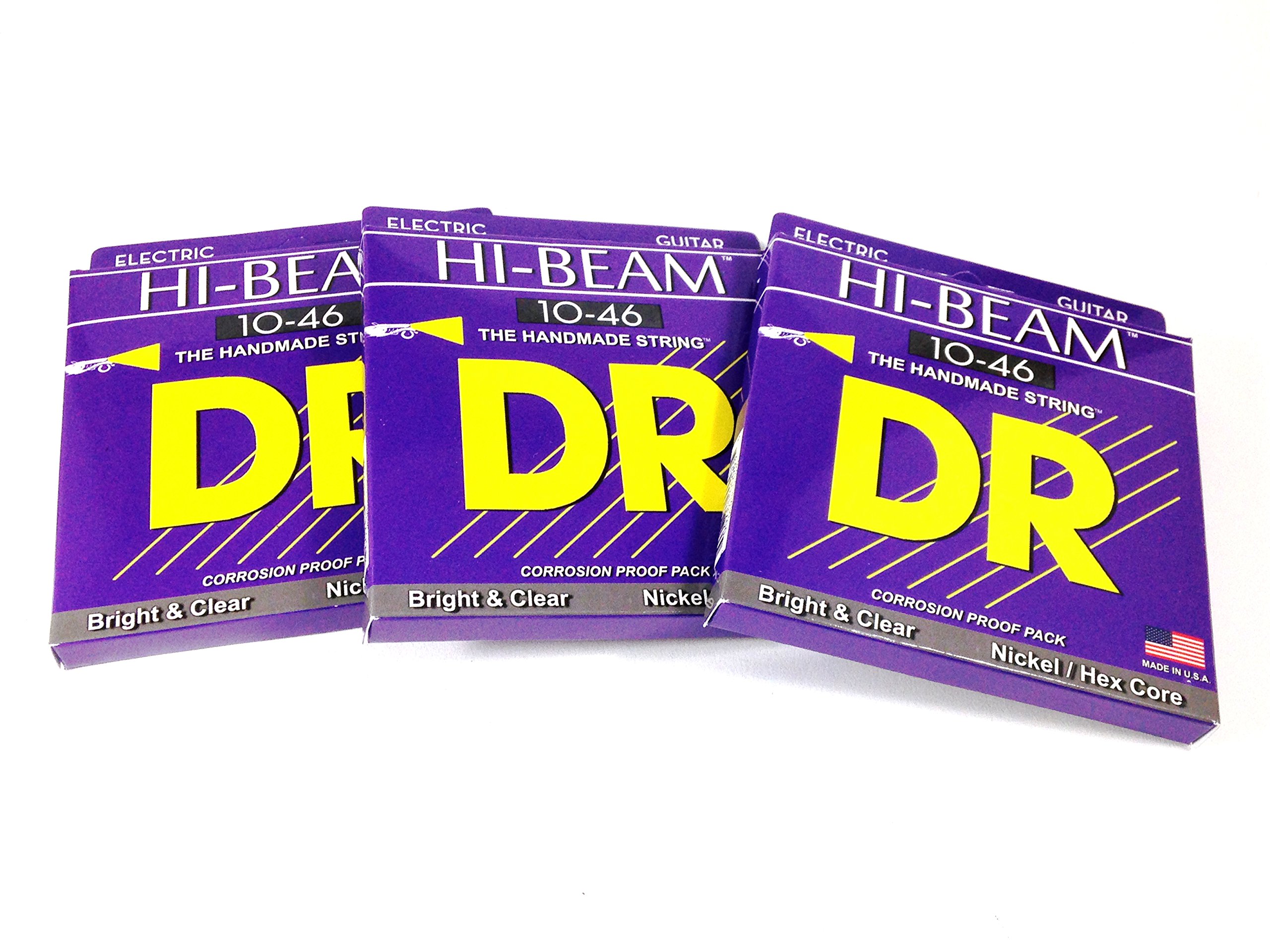 DR Guitar Strings 3-Pack Electric High Beam 10-46 Nickel Plated Hex Core Medium Gauge - Perfect for Rock, Blues & Metal Performances & Studio Recording