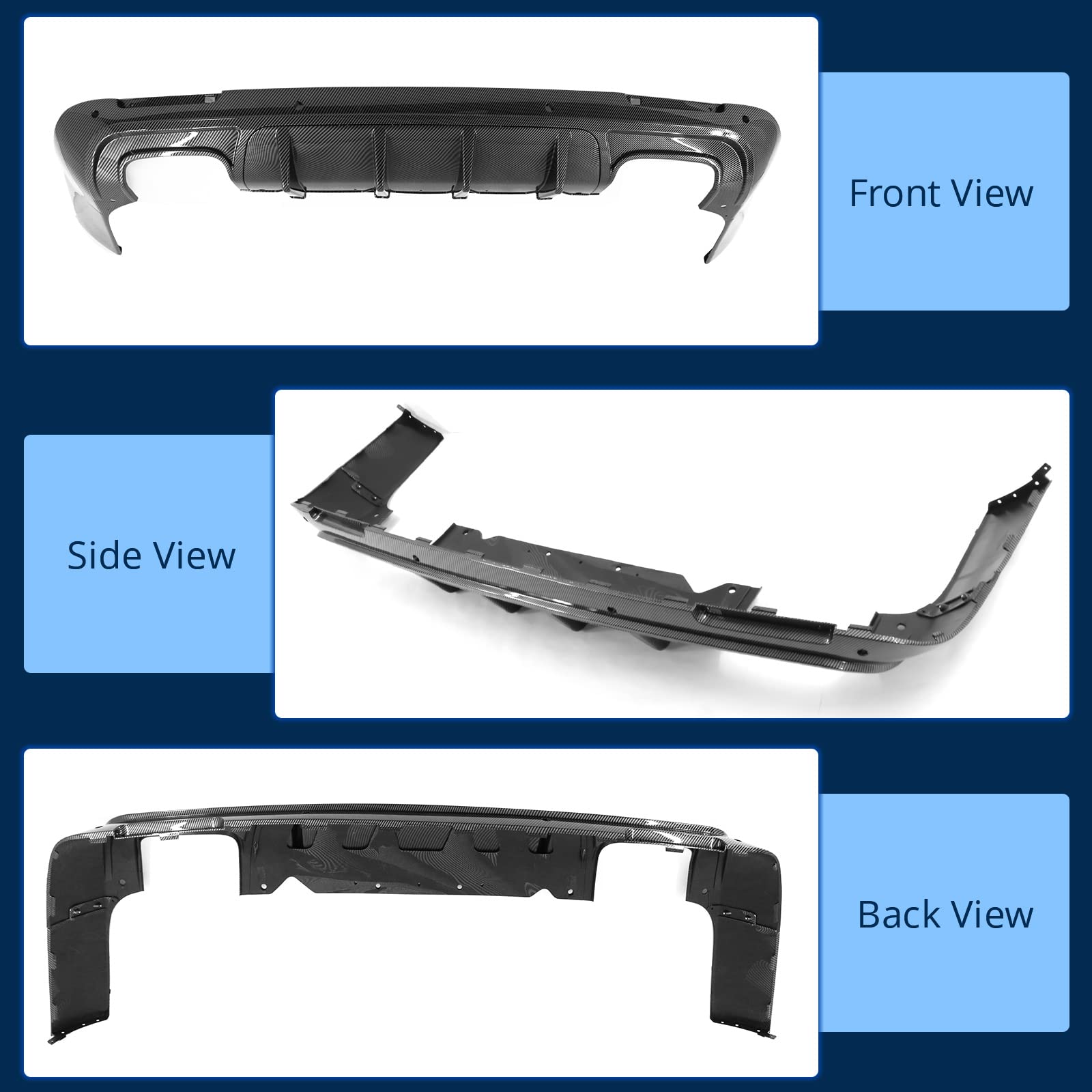 FREEMOTOR802 Rear Diffuser for 2015-2023 Dodge Challenger | IKON V3 Style Carbon Fiber PP Bumper Lip Valance | 4-Piece Shark Fin Splitter Set | Upgrade Your Car's Aerodynamics & Style for Racing or Street Performance