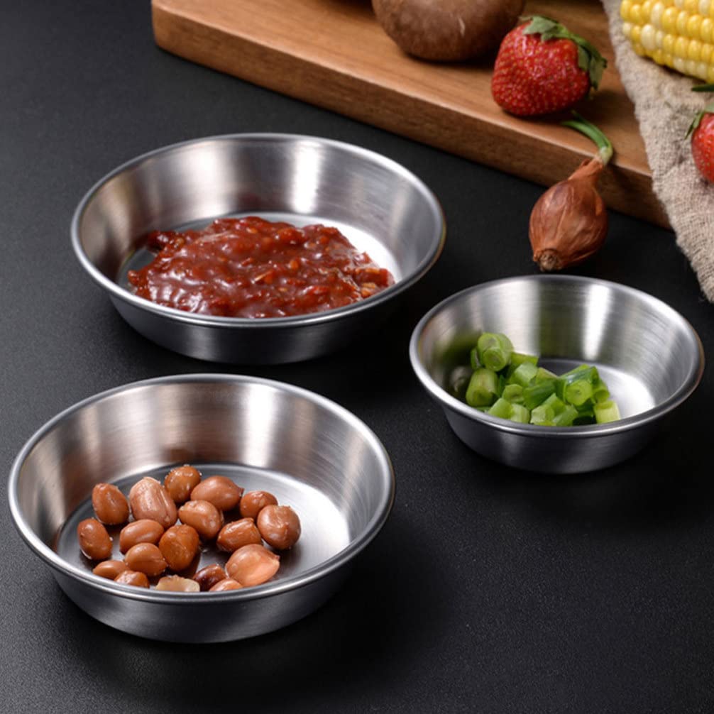 Hemoton 4-Piece Stainless Steel Appetizer Plates - Round Mini Saucers for Side Dishes, Wasabi, Condiments & Dips - Perfect for Sushi, Tapas, Party Snacks & Home Entertaining