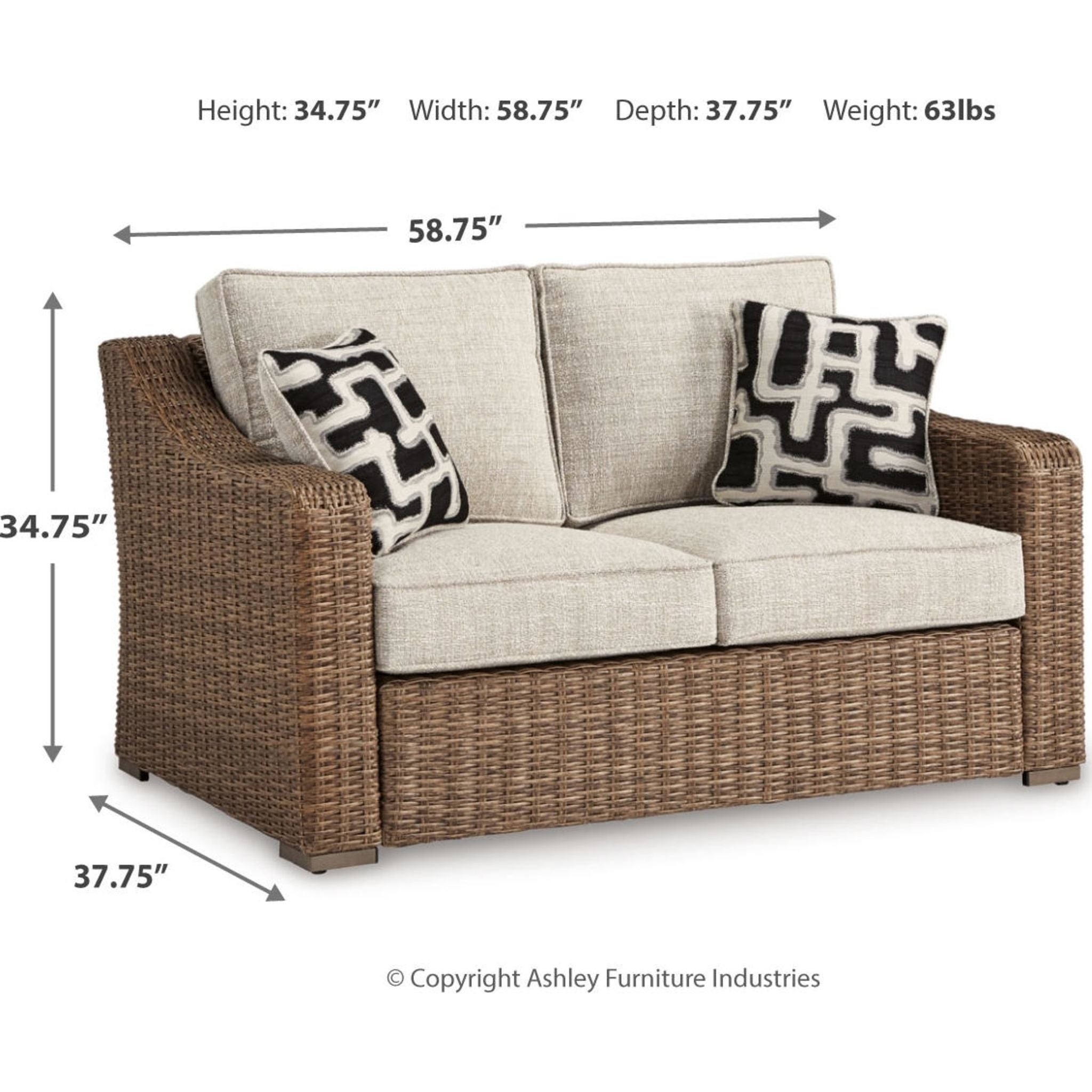 Beachcroft Outdoor Loveseat with Cushion - Water-Resistant Beige Patio Furniture for Garden, Poolside & Backyard Relaxation