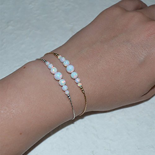 White Opal Bracelet - Dainty Minimalist Silver Jewelry with Tiny Opal Dots & Coin Circle Design for Women | Perfect for Everyday Wear, Gift Giving & Special Occasions