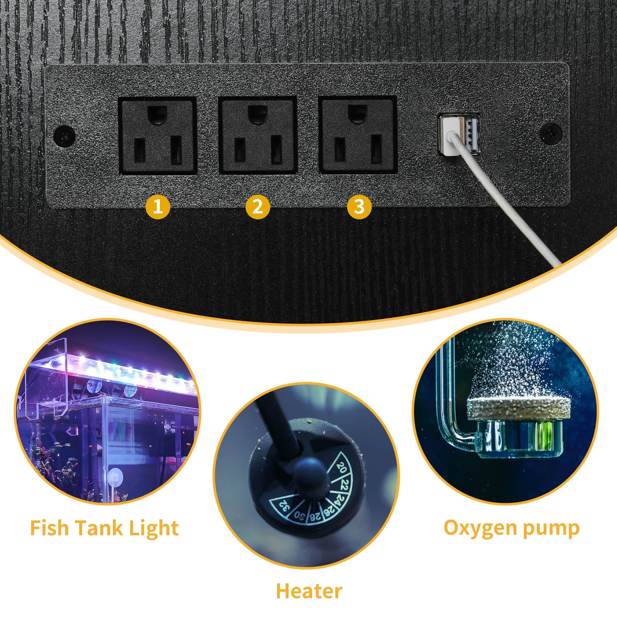 DWVO Heavy Duty 75/90/120 Gallon Reptile Tank Stand with Power Outlet & LED Light - 2000LBS Capacity Aquarium Cabinet for Turtle Tanks, Snake Terrariums, Fish Tanks - Perfect for Reptile Habitats, Home Decor & Pet Enclosures (Black)