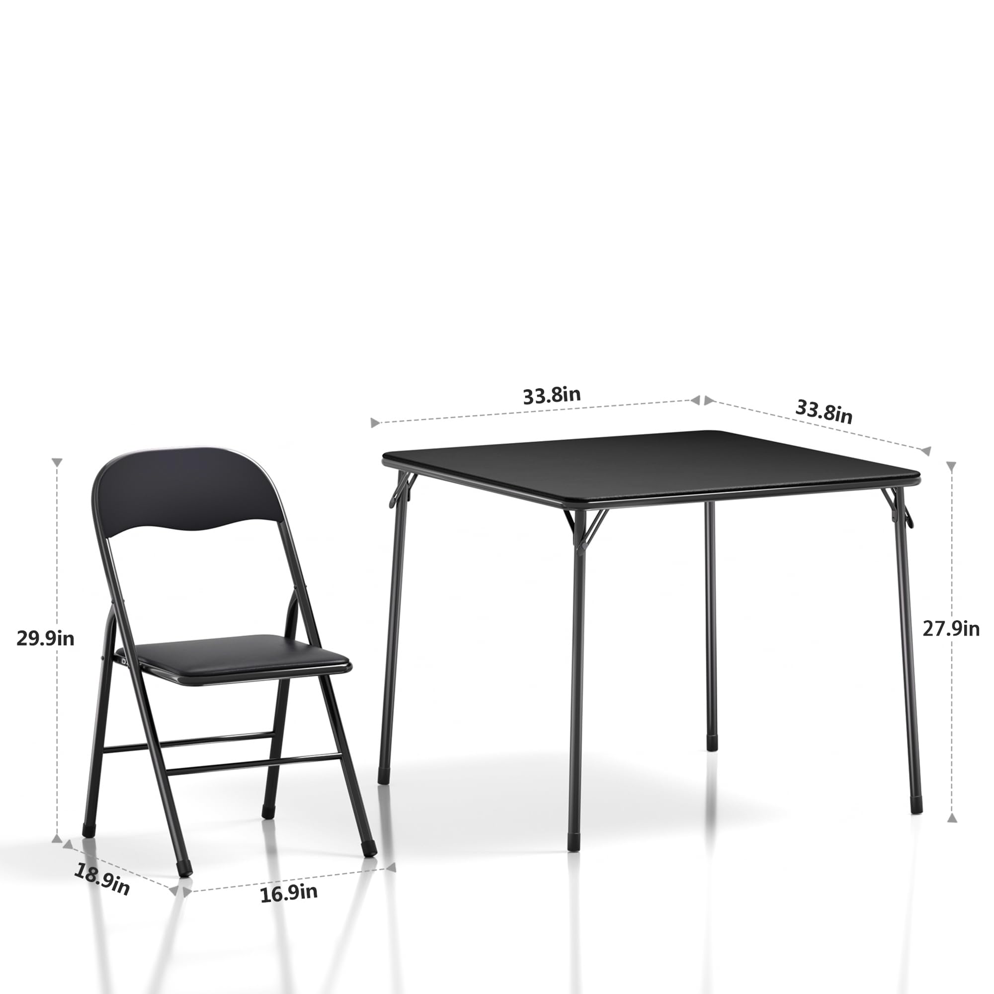 VECELO 5-Piece Folding Card Table and Chairs Set - Foldable Game Table with Padded Upholstery, Sturdy Metal Frame in Black - Perfect for Poker Nights, Family Gatherings & Outdoor Events