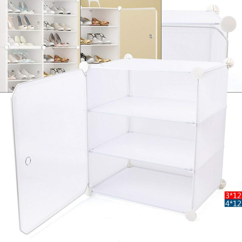 TFCFL 3-Tier Shoe Storage Organizer with 12 Drawers - Waterproof PP Shoe Rack Shelf Unit for Closet & Entryway Organization - Perfect for Storing Sneakers, Sandals & Boots (White)