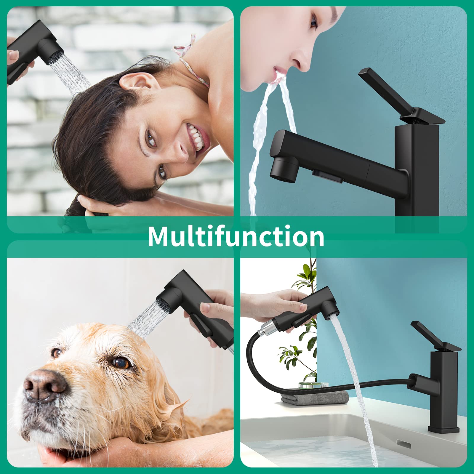 HEROBAI Single Hole Bathroom Faucet with Sprayer - 3 Flow Modes for Modern Sinks (Black)