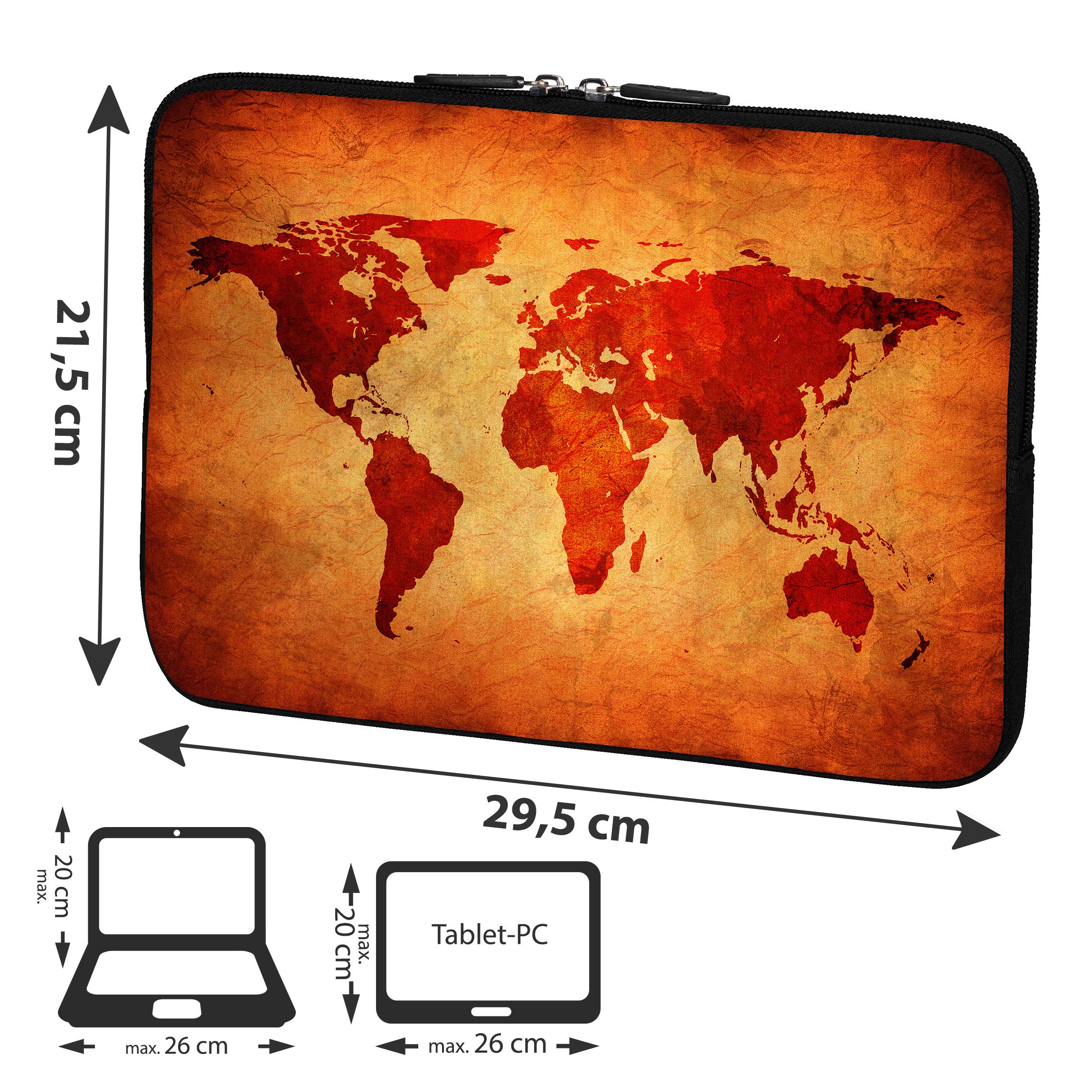 Premium PU Leather Tablet Case Sleeve for 10.1 Inch Devices with Built-in Mouse Pad - Stylish Brown Global Map Design - Perfect for Travel, Work & School Use