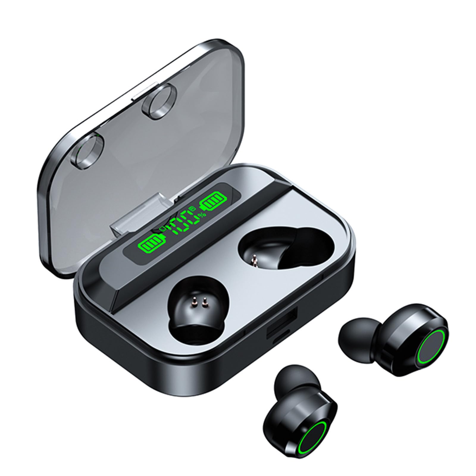 Wireless Bluetooth Earbuds with Noise Cancelling, Hi-Fi Stereo Bass, LED Display & Low Latency - Perfect for Running, Gym Workouts, Office Calls & Mobile Devices | Sweatproof Sports Earphones for iPhone & Android