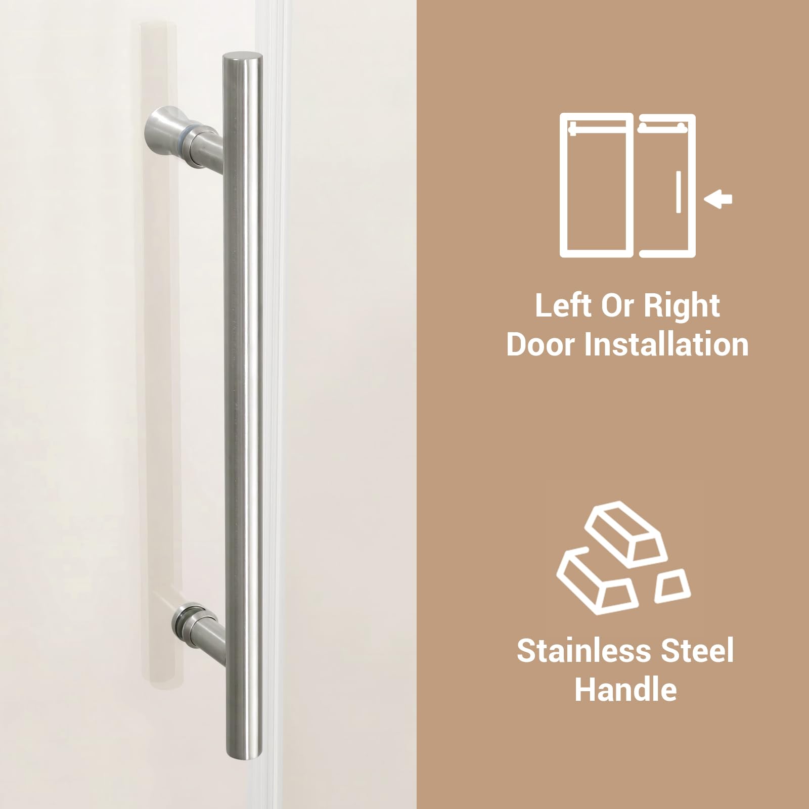 Frameless Tempered Glass Shower Door - Stainless Steel Handle & Waterproof Seal - for Bathroom Safety